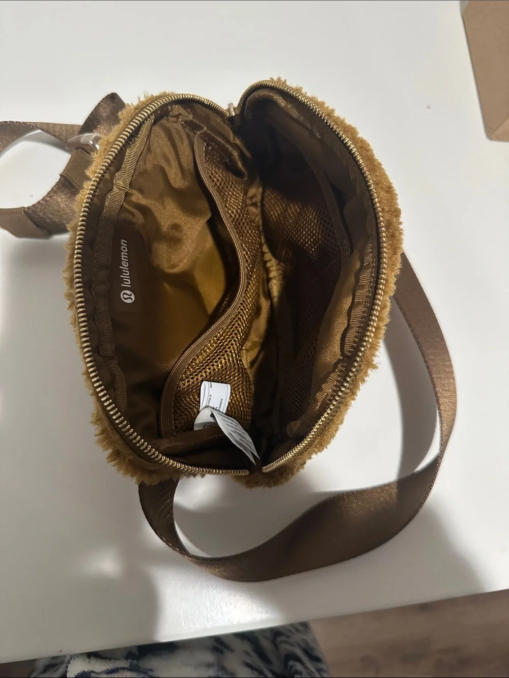 lululemon athletica Brown Faux Shearling Crossbody Bag